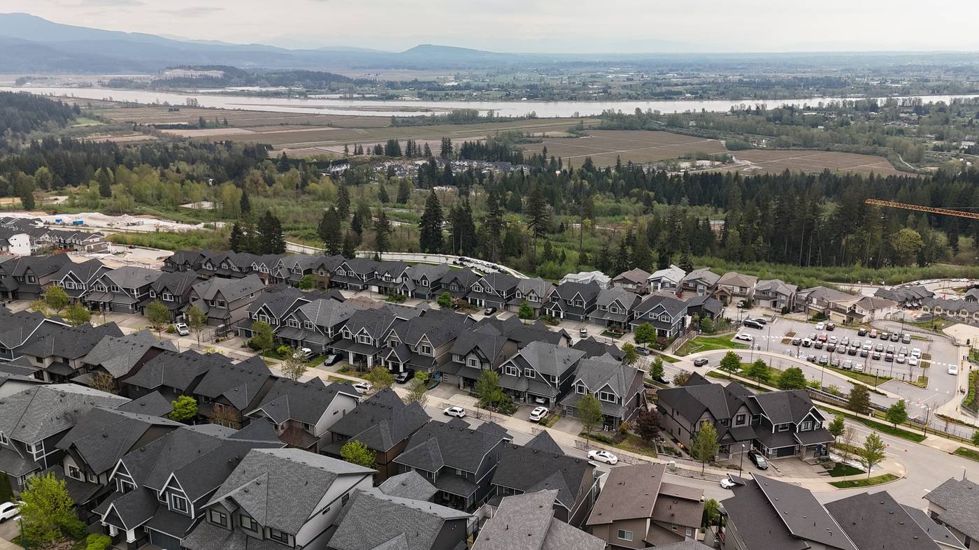 Burke Mountain neighbourhood, Coquitlam — view across the residential build-out near the future Community Centre site