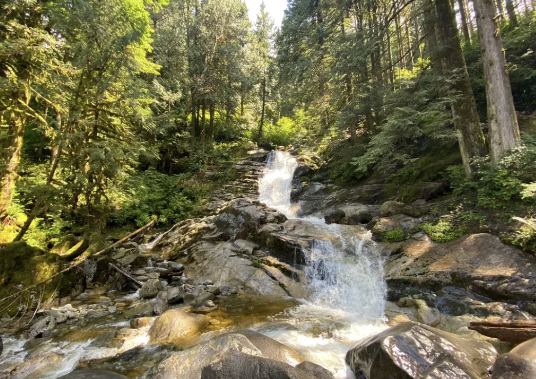 Crystal Falls dropping into Pritchett Creek inside Pinecone Burke Provincial Park, Coquitlam BC