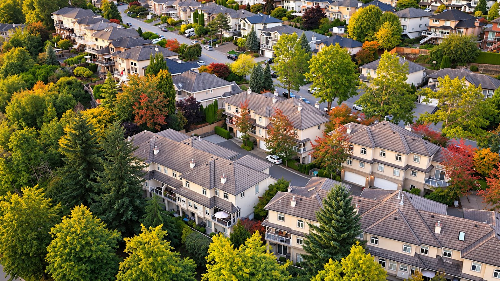 Aerial view over the Brittany Place complex and surrounding Citadel Heights streets in early autumn colour