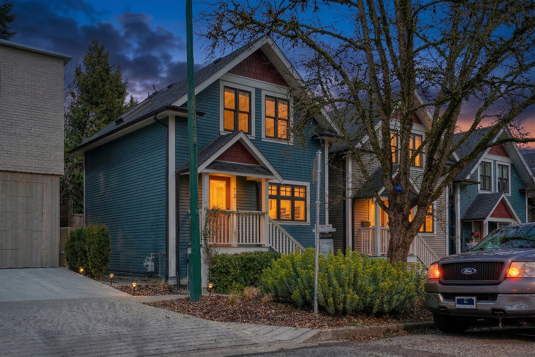 73 E 27th Avenue Vancouver — Shirley House on Vancouver Heritage Registry, west of Main Street exterior at twilight