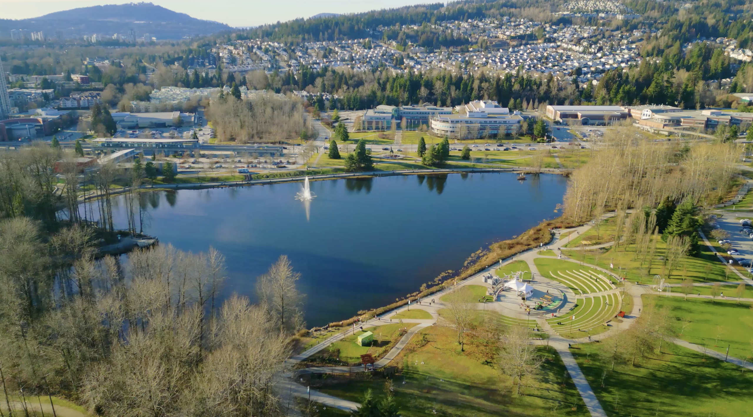 Aerial view of Coquitlam Centre and Lafarge Lake