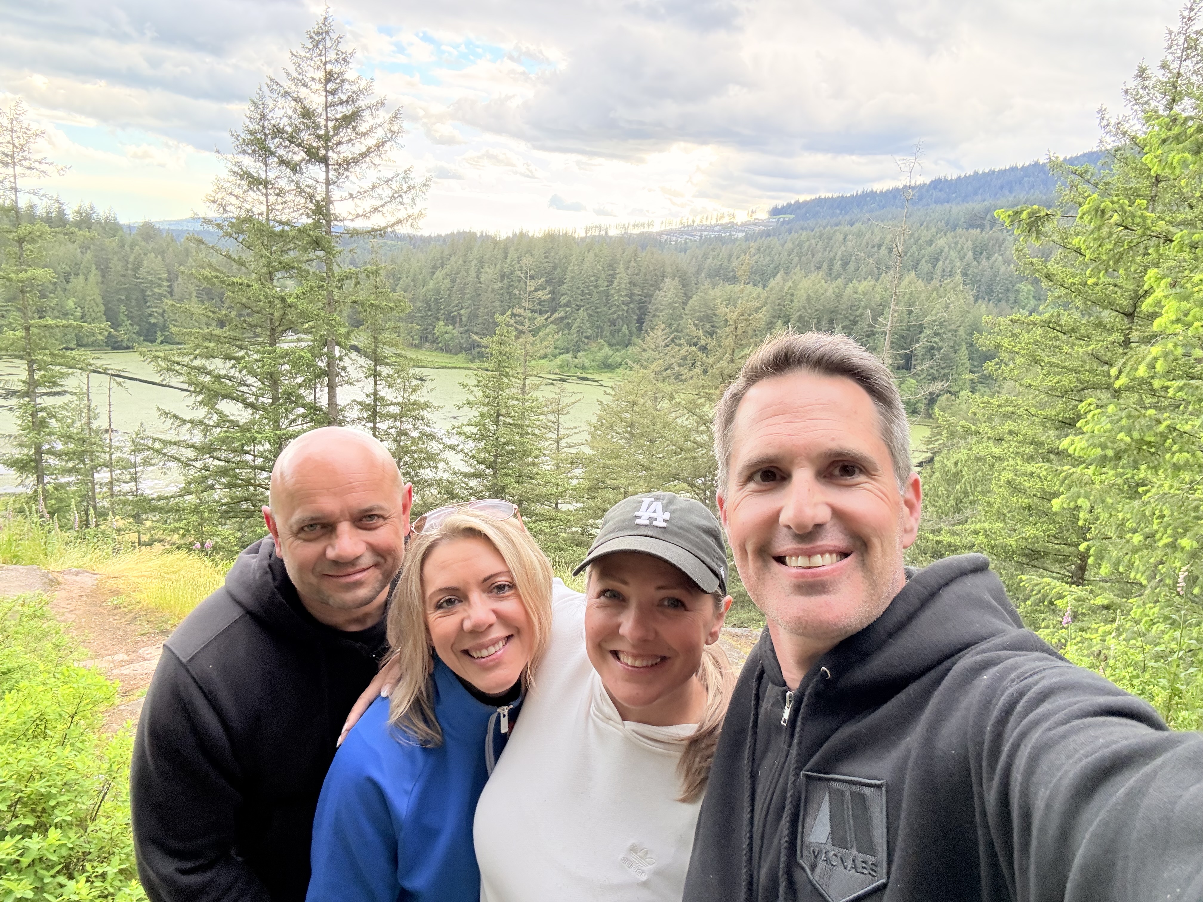 Craig Johnston with friends at the High Knoll viewpoint, Minnekhada Regional Park, Coquitlam BC